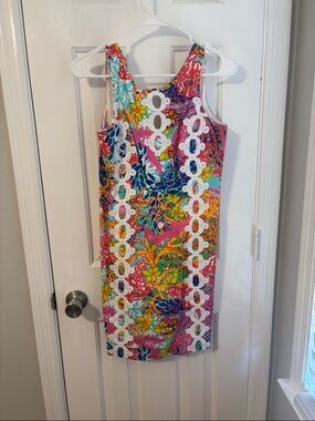 Bright Floral Lace-Trim Sleeveless Shift Dress - Pink Multi